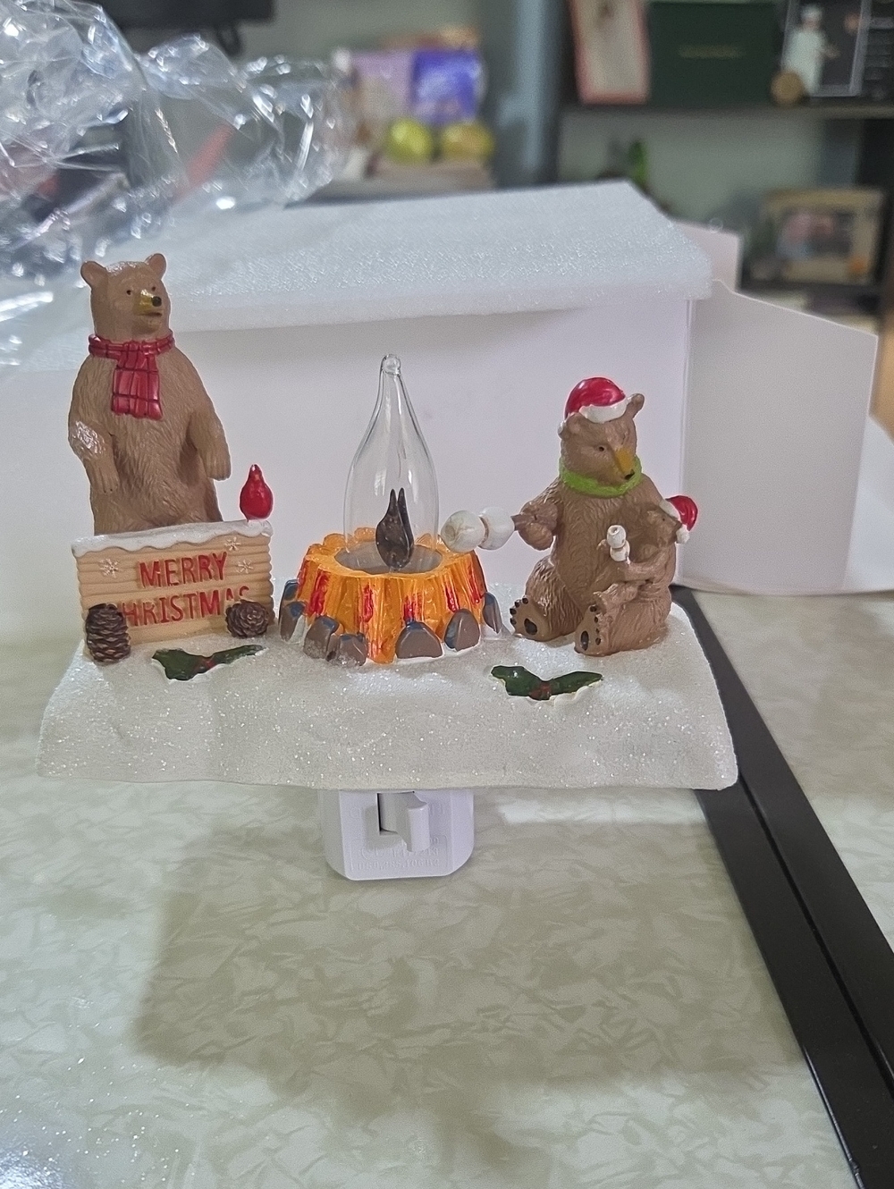 Holiday Bear Night Light‎ - Red and Brown Christmas Accent